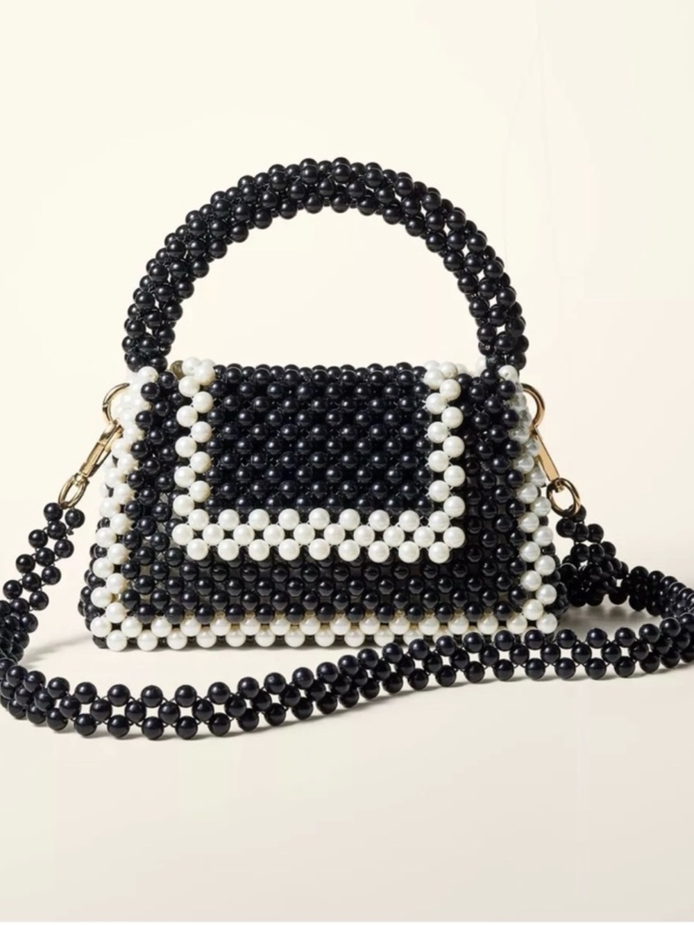 Beaded Black & White Mini Crossbody Bag